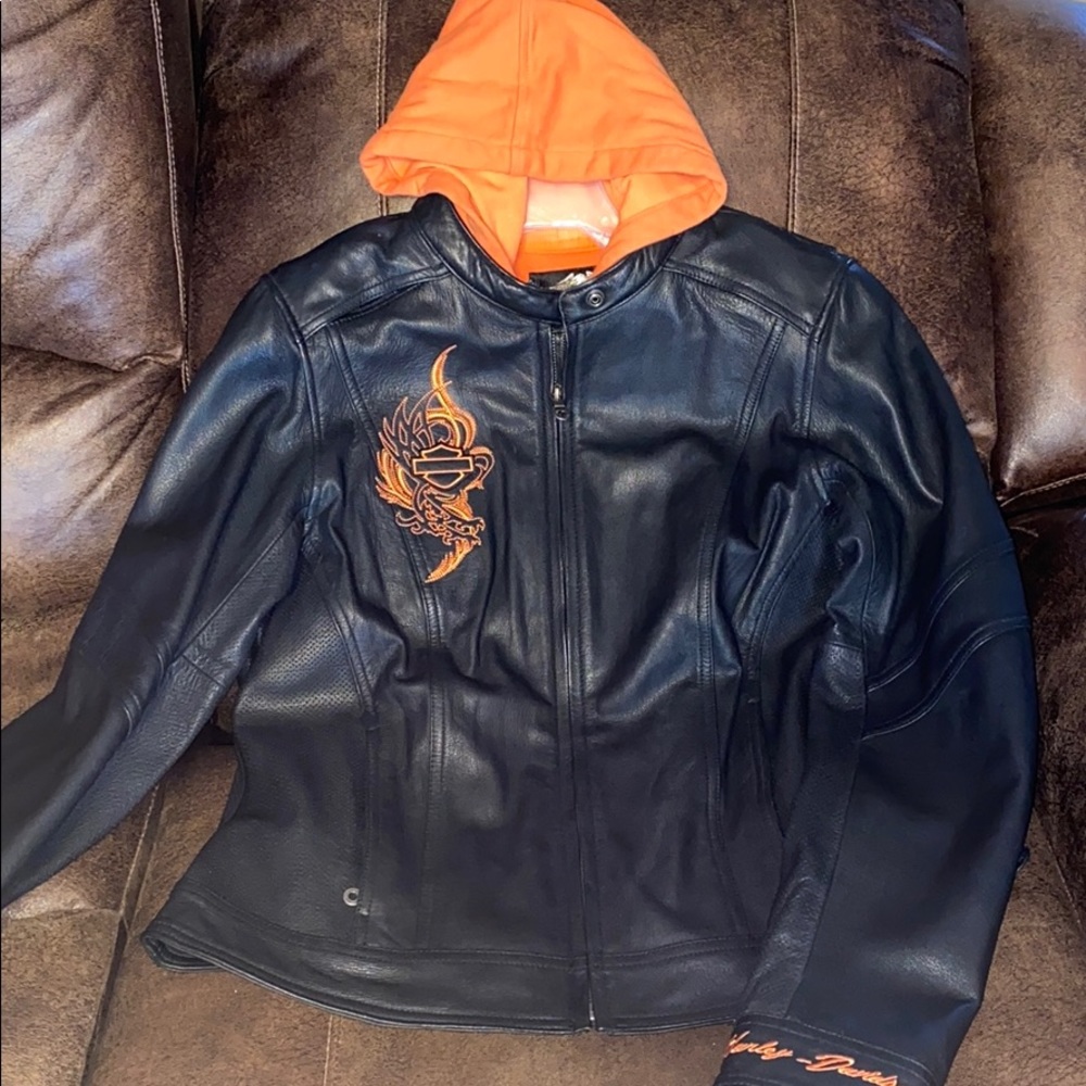 HARLEY DAVIDSON Ladies L leather jacket w hoodie